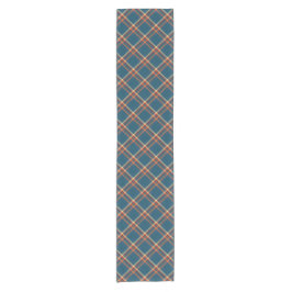 Blauw Sinaasappel Goud Madras Plaid Patroon Korte Tafelloper