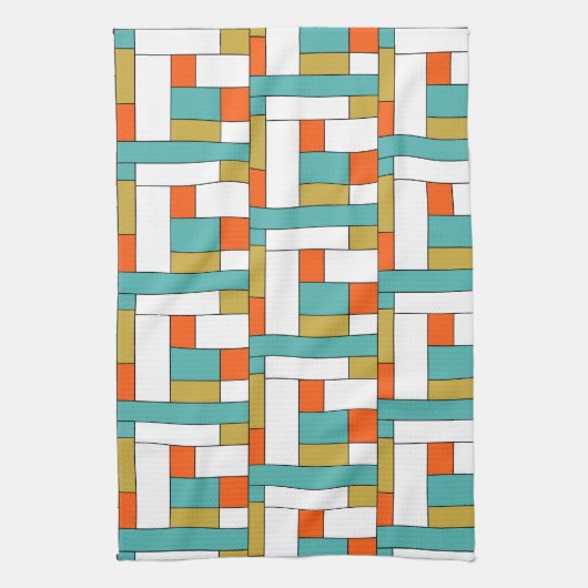 Blauw Sinaasappel Goud Retro Kleur Blok Patroon Theedoek (Verticaal)