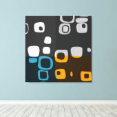 Blauw, Sinaasappel, Grijs Retro Abstract Kunstcanv Canvas Afdruk (Insitu (Houten vloer))