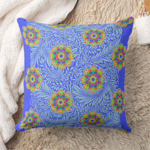 Blauw Sinaasappel Groene Bloem Mandala Omkeerbare Kussen