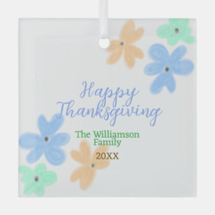 Blauw sinaasappel groene waterverf bloem winterBed Glas Ornament