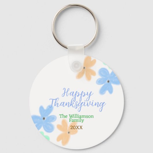 Blauw sinaasappel groene waterverf bloem winterBed Sleutelhanger (Voorkant)