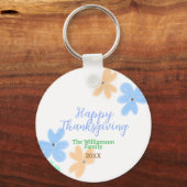Blauw sinaasappel groene waterverf bloem winterBed Sleutelhanger (Voorkant)