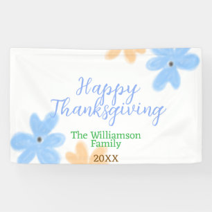 Blauw sinaasappel groene waterverf bloem winterBed Spandoek