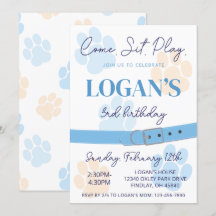 Blauw Sinaasappel Hondenpoot Print Verjaardagsfees