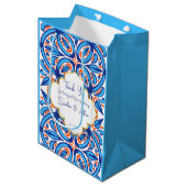 Blauw sinaasappel Majolica tegels gepersonaliseerd Medium Cadeauzakje (Voorkant Gekanteld)