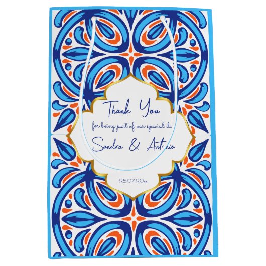 Blauw sinaasappel Majolica tegels gepersonaliseerd Medium Cadeauzakje (Voorkant)