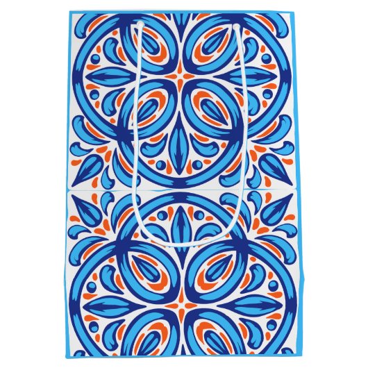 Blauw sinaasappel Majolica tegels gepersonaliseerd Medium Cadeauzakje (Achterkant)