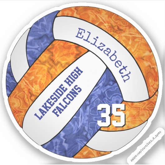 Blauw sinaasappel meisjes volleybal w school masco sticker (Voorkant)