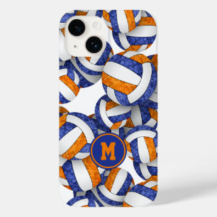 Blauw sinaasappel monogram meisjesvolleyballenpatr Case-Mate iPhone 14 hoesje