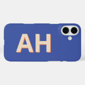 Blauw Sinaasappel Monogram Modern Case-Mate iPhone Case (Achterkant (horizontaal))