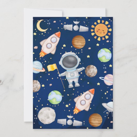 Blauw Sinaasappel Outer Space Verjaardag Dank u ka Kaart (Achterkant)