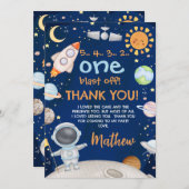Blauw Sinaasappel Outer Space Verjaardag Dank u ka Kaart (Voorkant / Achterkant)