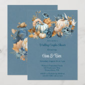 Blauw Sinaasappel Pumpkin Peony Wedding Couples Do Kaart (Voorkant / Achterkant)