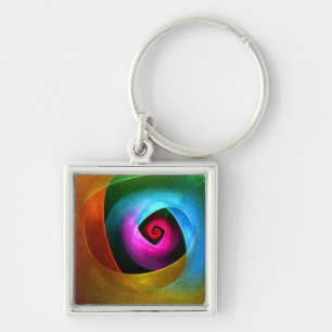 Blauw Sinaasappel Roze Moderne Abstracte Kunst Pat Sleutelhanger