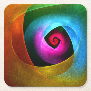 Blauw Sinaasappel Roze Moderne Abstracte Kunst Pat Vierkante Kartonnen Onderzetter