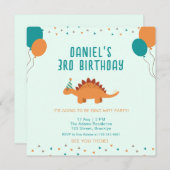 Blauw Sinaasappel Schattige Dinosaurus Verjaardags Kaart (Voorkant / Achterkant)