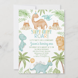 Blauw Sinaasappel Stomp Chomp Roar Dinosaurus Verj Kaart