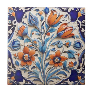 Blauw Sinaasappel Turks Bloempapavers & Tulpenbloe Tegeltje