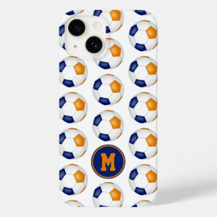 Blauw sinaasappel voetballen patroon monogram Case-Mate iPhone 14 hoesje