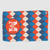 Blauw Sinaasappel Wit Preppy Sportief Argyle Perso Golfhanddoek (Horizontaal)