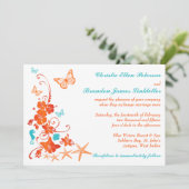 Blauw, Sinaasappel, Wit Tropisch Strand Bruiloft U Kaart (Staand voorkant)