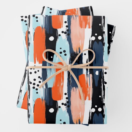 Blauw Sinaasappels penseelstreken Abstract patroon Inpakpapier Vel (In situ)