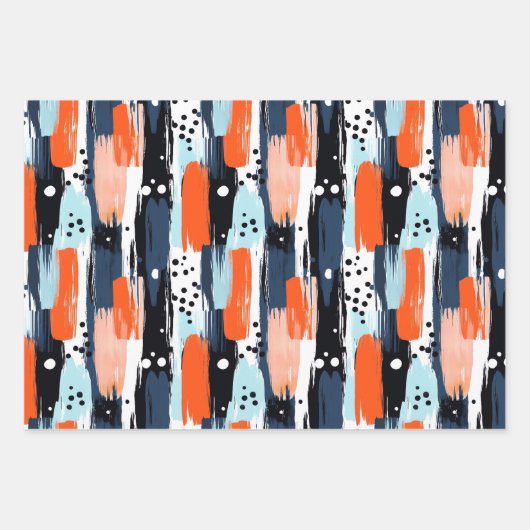 Blauw Sinaasappels penseelstreken Abstract patroon Inpakpapier Vel (Voorkant)