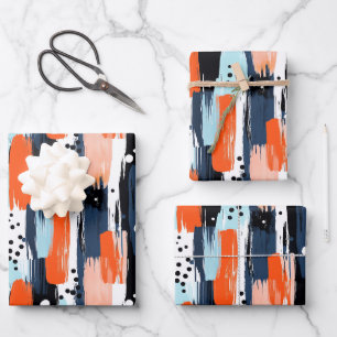 Blauw Sinaasappels penseelstreken Abstract patroon Inpakpapier Vel