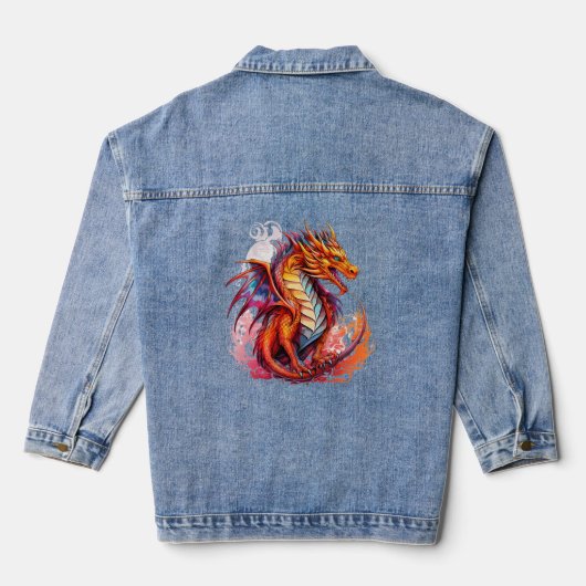 Blauw Sinaasappels vuurdraak Denim Jacket (Achterkant)