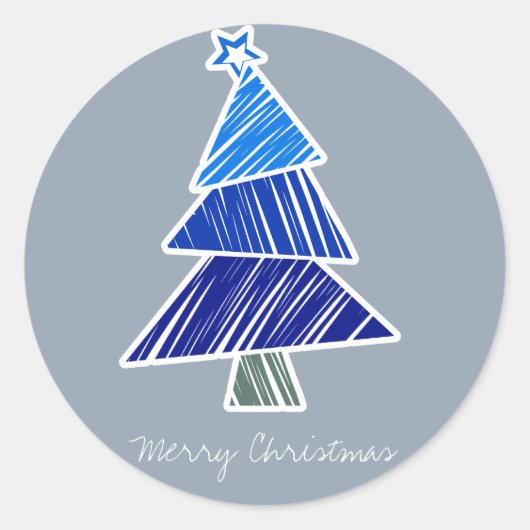 Blauw Sketchy Christmas Tree Sticker (Voorkant)