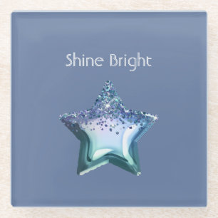 Blauw Smaragd Groen Paars Glitter Ster Glazen Onderzetter