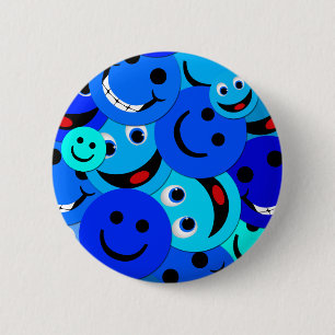 BLAUW SMILEYS COLLAGE RONDE BUTTON 5,7 CM