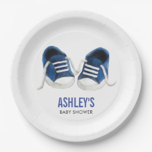 Blauw Sneakers Baby shower papieren Borden, jongen Papieren Bordje