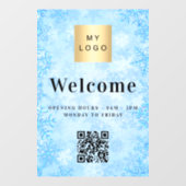 Blauw sneeuw bedrijf logo welkomst open QR-code Raamsticker (Vel)