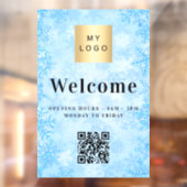 Blauw sneeuw bedrijf logo welkomst opening QR-code Raamsticker (Vel 2)