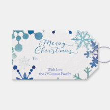 Blauw Sneeuwvlok Kerst Gift Label Sets