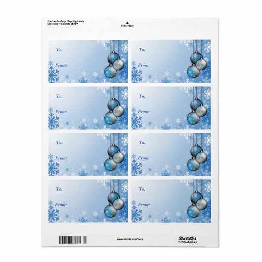 Blauw Sneeuwvlok Ornamenten Gift Label Label (Full Sheet)