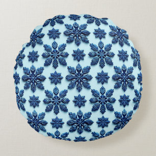 Blauw Sneeuwvlok Patroon Achtergrond Rond Kussen