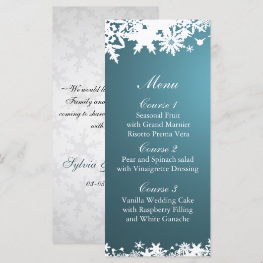 blauw sneeuwvlokken wintertrouwmenu menu (Voorkant / Achterkant)