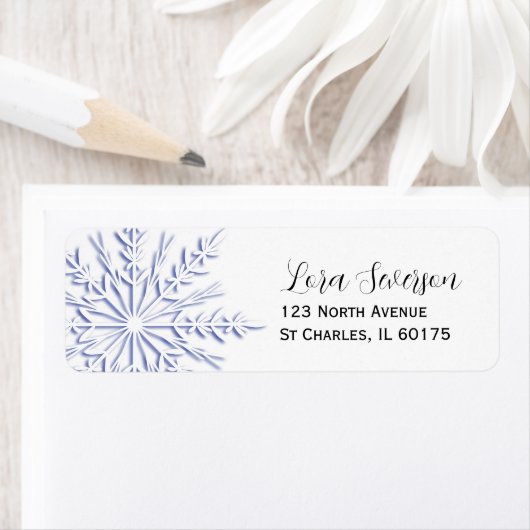 Blauw Snowflake op wit Etiket (Insitu)