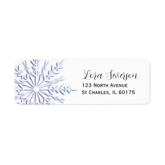 Blauw Snowflake op wit Etiket (Voorkant)