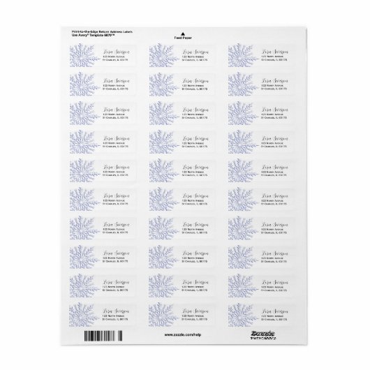 Blauw Snowflake op wit Etiket (Full Sheet)