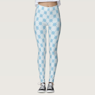 Blauw Snowflakes Diagonaal vierkant patroon Leggings