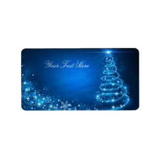 Blauw Sparkle Kerstboom Adreslabel Etiket