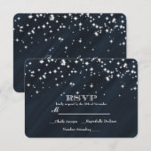 Blauw & Sparkle Stars Elegante Glamour RSVP Kaart (Voorkant / Achterkant)
