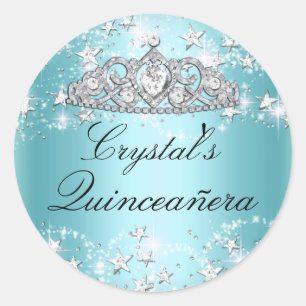 Blauw Sparkle Tiara & Stars Quinceanera Sticker
