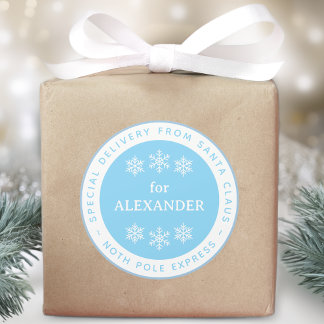 Blauw Speciale Levering van de Noordpool van Kerst Ronde Sticker