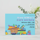 Blauw speels speelgoed baby baby shower kaart (Staand voorkant)