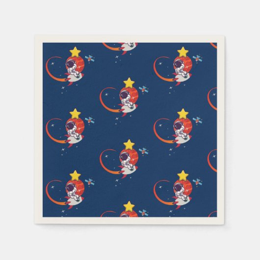 Blauw Speelse Outer Space Astronaut Verjaardagsfee Servet (Voorkant)